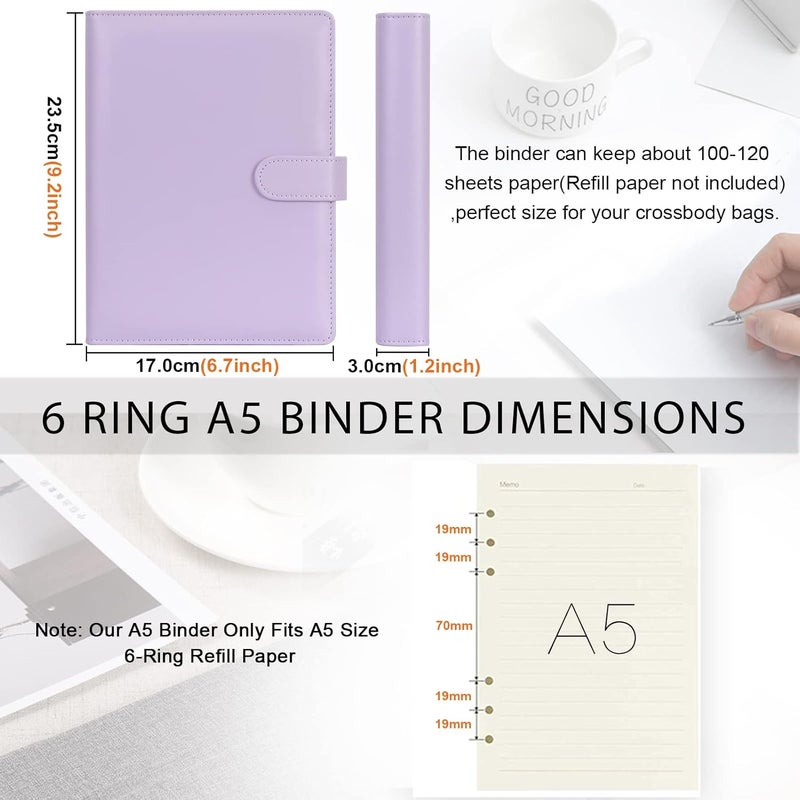 Toplive A5 Binder 6 Ring Personal Organizer Planner Binder Cover Makaron Purple Portfolio Folder for Women with Macaron Colors,6 Ring A5 Binder - Image 4